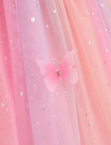 IMEKIS Toddler Kids Girls Butterfly Dress Sparkle Sequins Tulle Wedding Formal Birthday Dresses 2-10T - color: Rainbow Pink, size: 2-3T