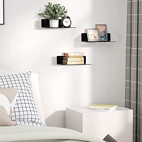 9 Inch Acrylic Floating Shelf No Drill Adhesive Wall Shelf Set of 2 for Funko Pop Storage, Floating Shelves Damage-Free Expand Wall Space for Living Room, Bathroom, Gaming Room, Office - Black - color: Black