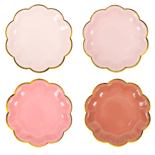 AimFun 48 Pcs Dusty Pink Party Plates Gradient Color Dessert Paper Plate 7inch Gold Foil Scalloped Edge Disposable Cake Plates for Tea Party Birthday Bridal Baby Shower Wedding Party Supplies - color: Dusty Pink