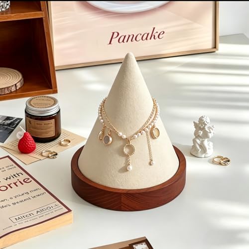Conical Bracelet Bangle Watch Holder with Wooden Base Exquisite Size for Vendors Exhibit Trade Shows Retail Stores (Old Lace) - color: Old Lace