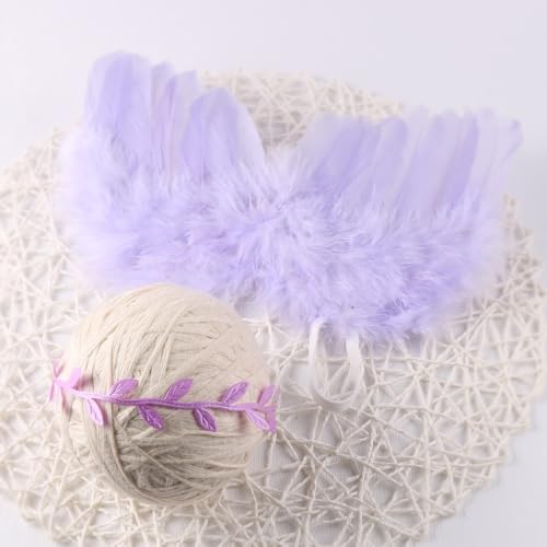 Holibeat 0-6M Baby Purple Feather Angel Wings with a Headband Newborn Photography Posing Props (Purple) - color: purple