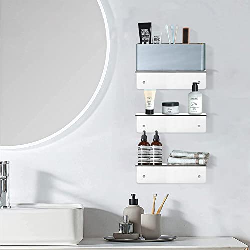 9 Inch Clear Acrylic Floating Shelf, No Drill Adhesive Wall Shelf Set of 2 for Storage, Floating Shelves Damage-Free Expand Wall Space for Living Room, Office, Gaming Room, Bathroom - color: Clear