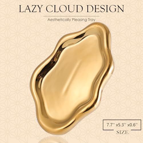CCINPPY Ceramic Jewelry Tray Trinket Dish, Decorative Cloud Vanity Key Tray for Women, Ring Holder Dish, Cute Jewelry Plate Bowl Room Decor Aesthetic, Gold, Medium - color: Gold, size: 7.7" x 5.3" x 0.6"