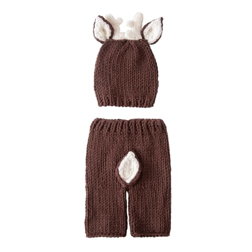 Jastore Baby Photography Props Newborn Boy Girl Photo Shoot Outfits Crochet Costume Infant Knitted Hat Sets - color: Deer