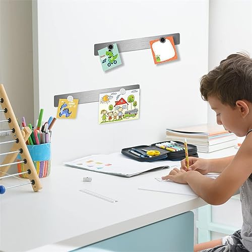 Stainless Iron Magnetic Display Board - Frameless Metal Magnet Boards with 20 Pcs Magnet Memo Strips for Office, Home, School