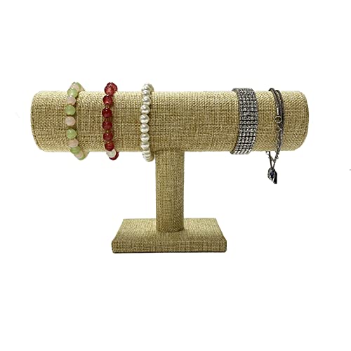 Coward T-Bar Bracelet Holder Organizer Display Jewelry Scrunchie Watch Storage Stand for Home Organization (Yellow Linen) - color: Yellow Linen