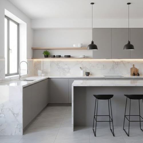 ROSEROSA Peel and Stick Glossy Faux Marble Architectural Film Self-Adhesive Vinyl Film Wallpaper Door Wrap Counter Top Border Mirror Molding Trim PGS408