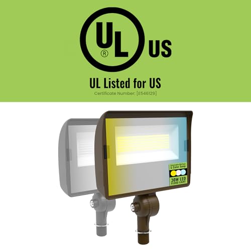 Select LED Flood Light with Photocell, 10W/20W/30W Wattage Selectable, 3900 Lumen, 3000K/4000K/5000K CCT, IP65 Waterproof, UL Certified Outdoor Security Light for Yard, Driveway (Knuckle Mount) - color: 30 Watts