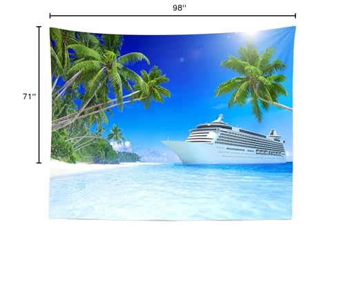 BELECO Luxury Cruise Ship Backdrop Fabric 8x6ft Cruise Backdrop for Photography Tropical Ocean Island Caribbean Sea Coconut Trees Summer Holiday Travel Background Birthday Wedding Photoshoot Props - size: 8x6FT