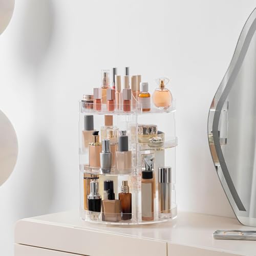 HBlife 360 Rotating Makeup Organizer Plus Size Adjustable Carousel Large Capacity Revolving Perfume Organizer Skincare Organizers Cosmetic Storage Spinning Holder for Vanity, Clear - color: Clear, size: X-large