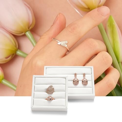 White PU Leather 3-Slots Jewelry Ring Display Tray Showcase Small Jewelry Display Organizer Tray for Rings(S) - color: White, size: S