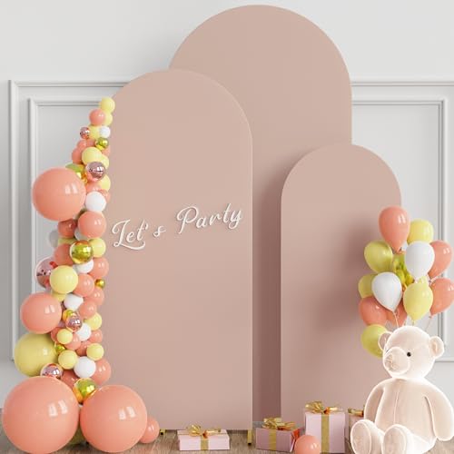 Wokceer Wedding Arch Cover Set of 3 Spandex Fitted Wedding Arch Stand Covers for Round Top Chiara Arch Backdrop Stands Cover for Birthday Party Ceremony Banquet Decoration 4ft,5ft,6ft Nude - color: Nude, size: 4FT, 5FT, 6FT