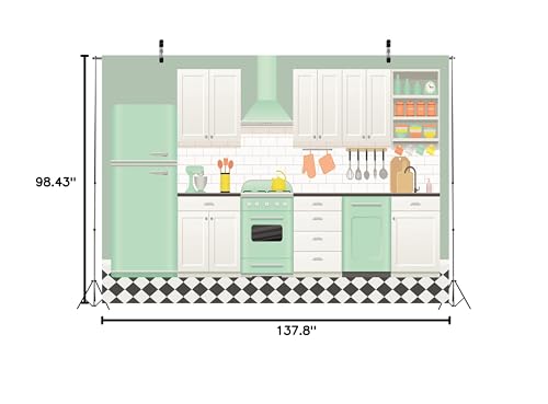 Fabric 12x8ft Cartoon Kitchen Backdrop Home Interior Baking Cook Tools Background for Photography Cooking Party Decor Online Bake Class Banner Kids Event Play Video Recording Photoshoot Props - size: 12x8FT