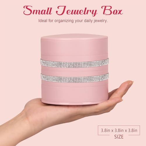 CONBOLA Jewelry Holder Organizer, Christmas Gifts Ideas for Women, Small Jewelry Storage Box Earring Holder, 5-Layer Rotating Jewelry Storage Tray with Lid for Bracelets Rings Bracelets - color: Sparkle Pink