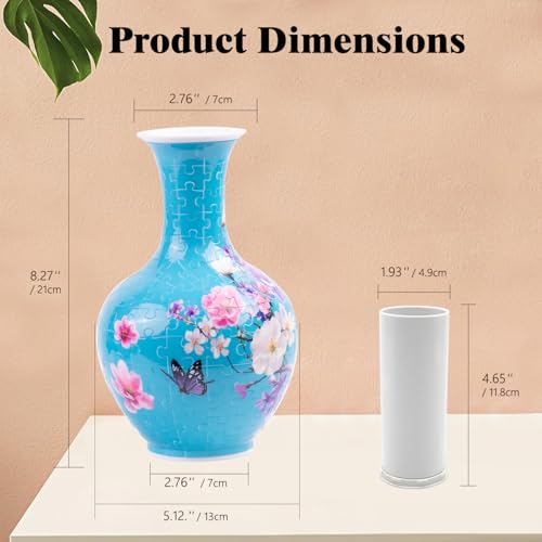 3D Puzzle Vase for Adults, 164-Piece Unique Curved Plastic Flower Vase,House Warming Gift for Flower Arrangements and Home Decor, for Mom - color: B-blue Sakura & Butterfly