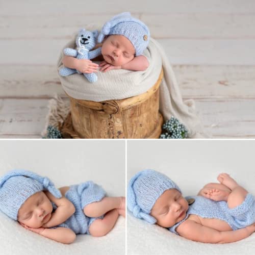Fashion Cute Newborn Boy Girls Baby Costume Outfits Photography Props Hat Pants - color: Light Blue