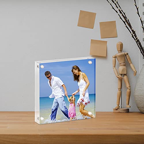AMEITECH 4x4 Inch Acrylic Picture Frame, Clear Double Sided Block Acrylic Photo Frames, Desktop Frameless Magnetic Photo Frames - size: 4 x 4 inch