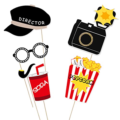 21Pcs Photo Booth Props for Movie Night Themed Party Supplies Photobooth Kit for Birthday, Wedding, Graduation, Bachelorette Party Decorations