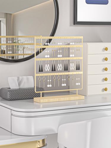 Earring Holder Organizer,Pierced Large Earrings Display Stand For Selling,Small Stud Earring Organizer Rack,Hoop Earring Storage Hanger Tree (Golden, 4 tier) - color: Golden, size: 4 tier