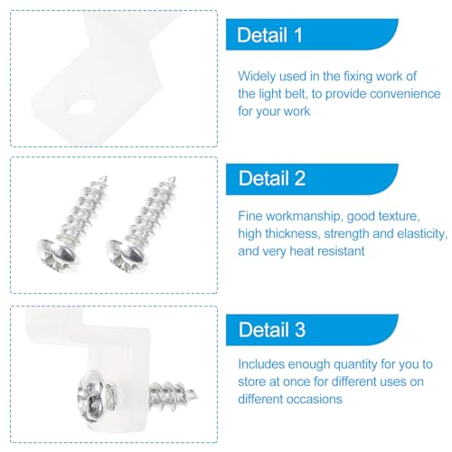 SHERCHPRY 100pcs 10mm Silicone LED Light Strip Mounting Clips with Screws, Rope Light Fixing Brackets for Wall and Cabinet Background Lighting Accessories