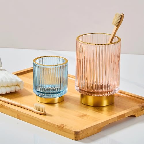 Makeup Brush Organizer, Toothbrush Holder, Desk Pen Pencil Holder, Multifunctional Vintage Glass Brush Cup (S/Blue/A3-13-US) - color: Blue, size: Small