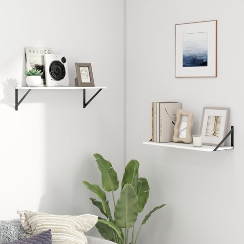 Fun Memories Deep Floating Shelves for Wall, 24W x 8D Wall Mounted Shelves Set of 2, Wide Display Ledge Shelf with Sturdy Metal Brackets for Living Room, Bathroom, Bedroom and Kitchen, White - color: A-white, size: 24"W x 8"D