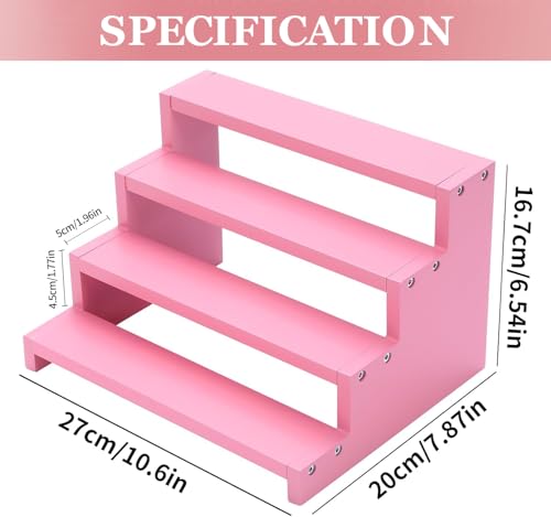 Wooden Perfume Stand for Women 4 Tier Pink Perfume Organizer Stand Perfume Display Shelf & Holder for Women’s Dresser & Vanity Desktop Rack for Fragrance Figures Dessert Cupcakes Decoration - color: Pink, size: 9inch