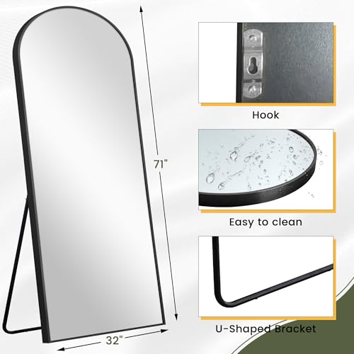 NeuType Arched Full Length Mirror, 71”x32”, Large Full Body Mirror with Aluminium Metal Frame, Shatter Protection, Wall-Mounted Mirrors for Living Room or Dressing Room-Black(Arched) - color: Black (Arched), size: 71"L x 32"W
