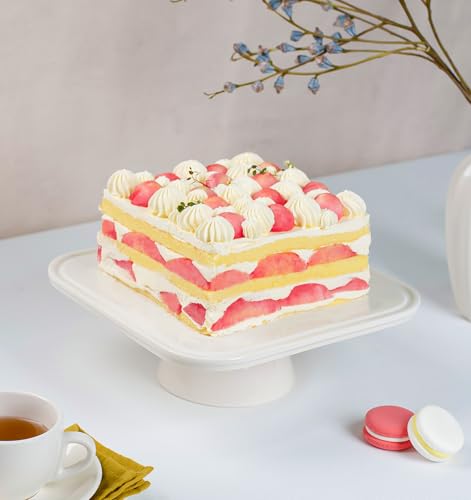 10" Square Ceramic Cake Stand 5-in-1 - White Pedestal Serving Platter for Wedding Birthday Party Baby Shower, Dessert Cupcake Fruit Display Stand, Multifunctional Kitchen Centerpiece - size: 10" x 10" x 3.7"