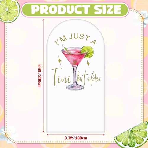I'm Just a Tini Bit Older Arch Backdrop Cover 6.6ft Spandex Stretchy Covers Pink Bow for Espresso Martini Party Decorations Birthday Bachelorette Anniversary Classy Cocktail Party