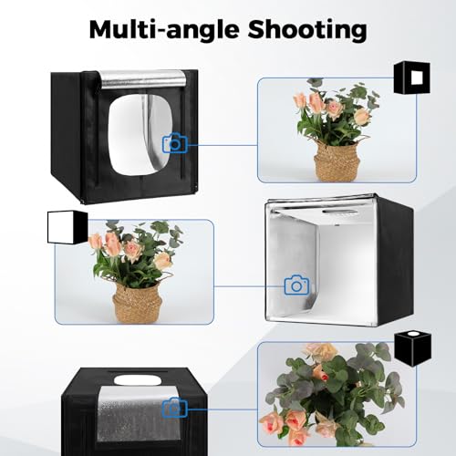 Photo Light Box, Portable 12/16/20/24/32 Inch Photo Studio LightBox, Shooting Tent Kit with 189 Light Beads and 6 Color Backdrops. Lightbox with 3 Stepless Dimming Light Boards for Product Photography - size: 16" x 16" x 16"