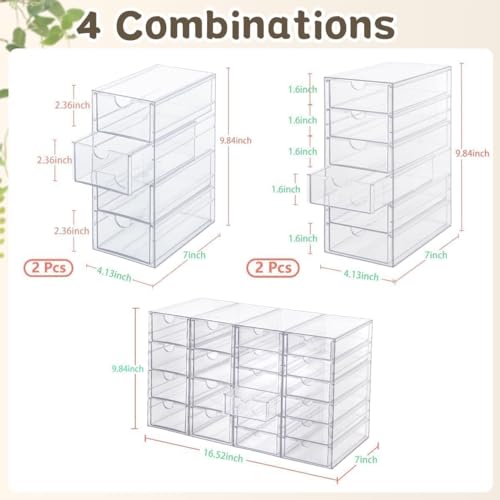 VZKAH Acrylic Organizer with Drawers | 20 Drawers 4 Sets | Desk Organizer and Storage, Clear Makeup Organization, For Office/Art Supply/Craft Storage and Organization - style: 20 drawers / 4 set