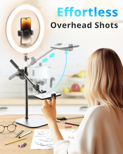UBeesize 12" Desk Ring Light with Stand and Phone Holder, Overhead Phone Mount for Video Recording, Zoom Meeting, Live Streaming, Tiktok, YouTube,Compatible with iPhone, Android, Cameras