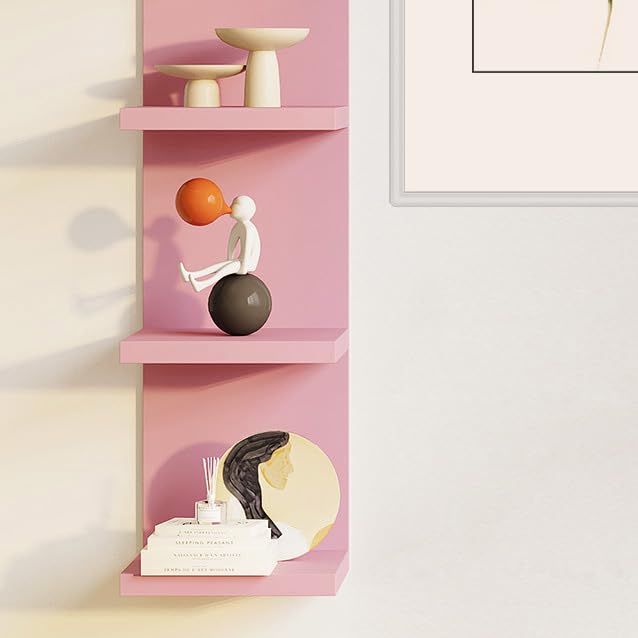 LitaEther Versatile 4 Tier Wall Shelf Unit,Pink Lack Wall Shelf,Display Floating Shelf with LED Remote Control Light - color: Pink, size: 4 Tier