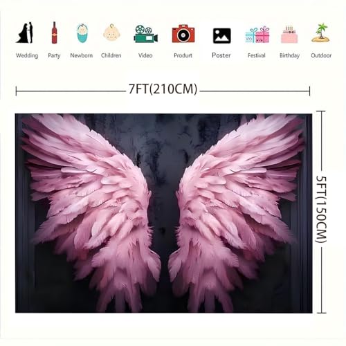 Dreamy Pink Big Angel Wings Backdrop Gradient Pink Retro Dark Gray Walls Mottled Texture for Girl Birthday Wedding Party Decoration Newborn Baby Shower Artistic Portrait Photo Studio Props(C, 7X5FT) - color: C, size: 7X5FT