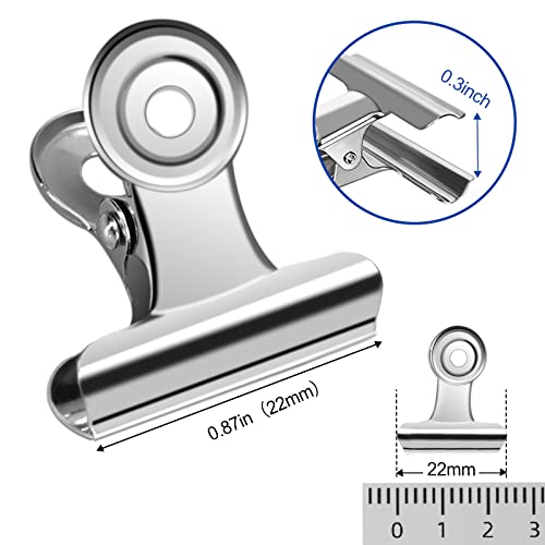 30 Pack Small Bull Clips 0.87 Inch Mini Metal Hinge Clips Binder Paper Hinge Clip for Office, Home, School, Shops, Silver, 22mm - color: Silver, size: 22mm