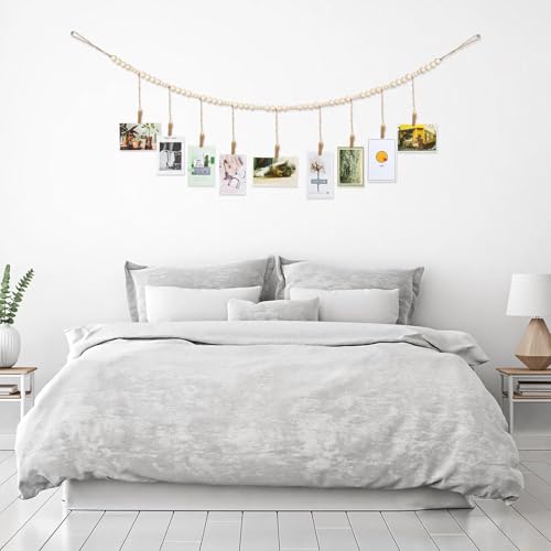 Jetec 2 Pieces Photo String with Clips, 4 Ft Boho Wooden Bead Garland Photo Display Frame for Dorm Room Bedroom Classroom Cubicle Decor, Hanging Picture Holder, Teacher Nurse Appreciation Gifts