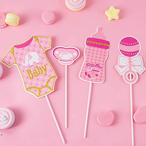 SUNBEAUTY 20 Pcs Girl Baby Shower Photo Booth Props Pink and Gold Lovely Photobooth Props with Sticks for Baby Shower Accessories Newborn Girl Gift Party Supplies - color: Girl