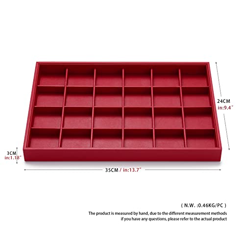 Oirlv Gorgeous Red Leather 24 Gird Jewelry Tray Stackable Jewelry Drawer Organizer Rings Earrings Organizer Storage - color: Red, size: 24 Grid Tray