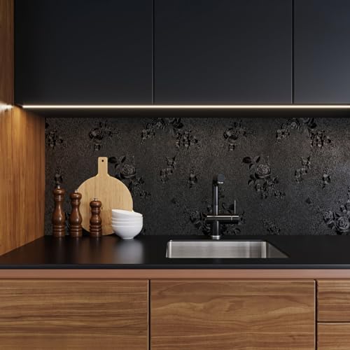 Erfoni Black Peel and Stick Wallpaper Black Floral Embossed Contact Paper 17.7inch×196.8inch Removable Textured Flower Wallpaper Self Adhesive Thicken Bedroom Countertops Cabinets Contact Paper - color: Black, size: 17.7" x 197"