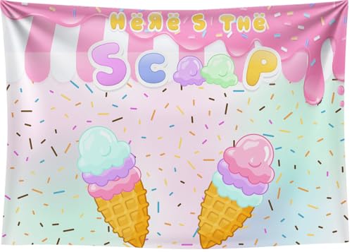 7x5Ft Ice Cream Backdrop Donut Sweet One Sprinkles Birthday Decorations Donut Here's The Scoop Ice Cream Sweet Cake Table Banner Baby Shower Photo Booth Props - color: Ice cream Backdrop 5