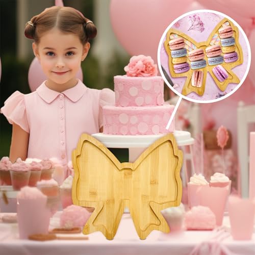 1 PCS Wooden Bow Party Decorations Bowtie Charcuterie Boards for Baby Shower Baby Girl Birthday Food Trays Coquette Serving Platter Fillable Dish Plates for Wedding Gender Reveal Party Tabletop Decor - color: Wooden Bow