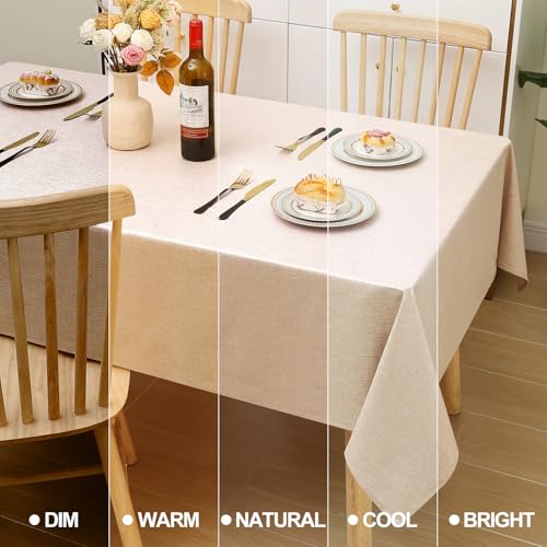 Smiry Rectangle Faux Champagne Table Cloth, Waterproof Burlap Fabric Tablecloth, Washable Decorative Farmhouse Table Covers for Kitchen, Dining, Parties, 52x70, Champagne - color: Champagne, size: 70" x 52" (Rectangular)