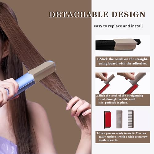 Flat Iron Comb Attachment, Removable Hair Straightener, for Black Hair, Professional or Home Use Compact Straightening Styling Tool (Brown)