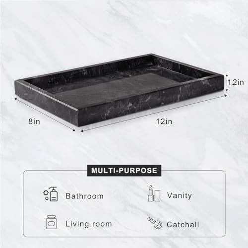 Marble Bathroom Tray for Countertop & Home Decor, Natural Decorative Marble Tray for Jewelry & Perfume Organizer, Luxury Stone Vanity Trays for Dresser, Kitchen Counter, 12" x 8", Gray Black - color: Gray Black