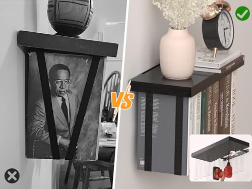 Tohiasen Floating Book Shelves for Wall Mounted Set of 2, Wood Hanging Bookshelf, Book Display Shelf for Wall, Unique Space Saving Book Shelf Wall Book Holder (Black) - color: Black