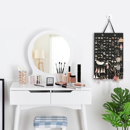 Resovo Hanging Earrings Organizer & Holder - 20 Hooks, Holds Up To 300 Pairs, Compact Design, Soft Material, Earring Hanger & Display for Women & Girls - 1 Pack - color: Black, size: 22.5*13.6 inches