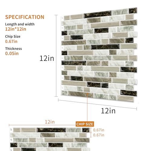 Yipscazo 10 Sheets Peel and Stick Backsplash for Kitchen,12''x12'' Waterproof Stick on Backsplash Smart Tiles for Bathroom,Removable Self Adhesive Wall Tiles (Marble Beige&Brown) - color: Marble Beige&brown