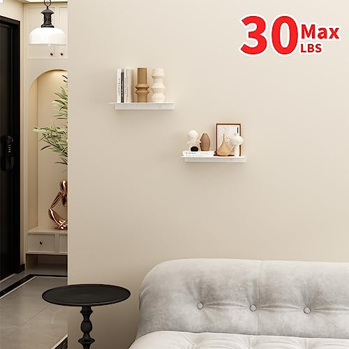JOOM White Floating Shelves for Wall Storage, Metal Wall Shelves for Living Room, Bathroom, Kitchen, 12” Small Display Shelves for Collectibles(2 PCS) - color: White, size: 12 Inch-Two Pack