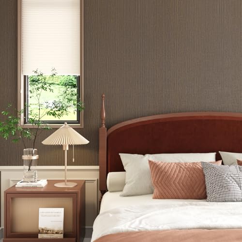 CRE8TIVE Dark Brown Grasscloth Wallpaper Textured Wallpaper Stick and Peel Brown Contact Paper Waterproof Self Adhesive Removable Linen Fabric Contact Paper for Living Room Cabinets Shelves 12"x354" - color: Dark Brown, size: 12" x 354"